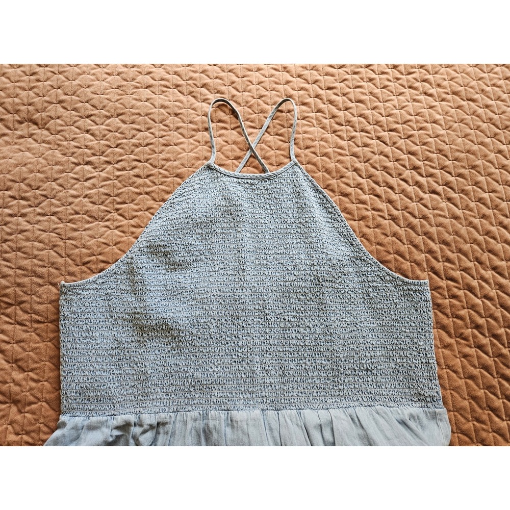 NWT Venus Light Wash Blue Denim Smocked Bodice Halter Tiered Maxi Dress, Plus 3X - Picture 5 of 9